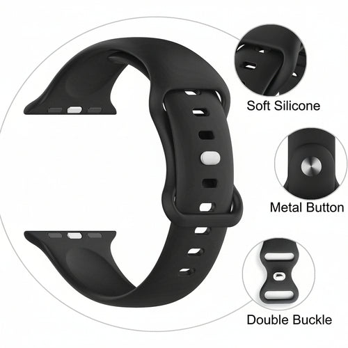 Silicone Band with Protective Bumper Case for Apple Watch Series 9/8/7 (45mm) – Black