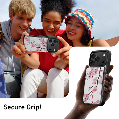 For Iphone 17 Pro Wallet Case, Built-In Card Holder, Fashion Printed, Rfid Blocking, Pu Leather Kickstand, Magnetic Closure, Shockproof Phone Cover For Women And Men, Elegant Cherry