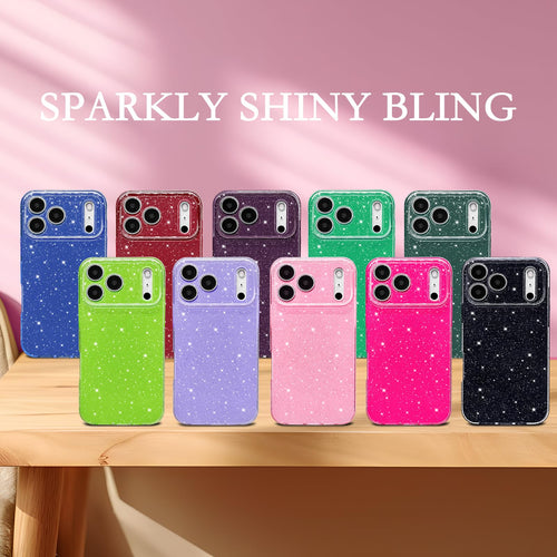 Case For Iphone 17 Pro Case Glitter Cute Sparkly Shiny Bling Sparkle Phone Cases 6.3", Thin Slim Fit Soft Tpu Bumper Shockproof Rubber Protective Cover For Women Girls Girly, Bright Pink