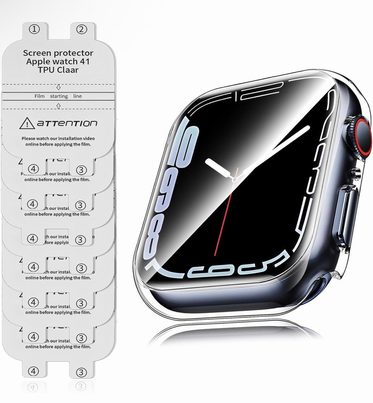 Seven Packs of Apple Watch Screen Protectors, Series 9 8 7 41mm, TPU Screen Protectors for iWatch S9 S8 S7, Complete Coverage, Bubble-Free, and Clear PC Case