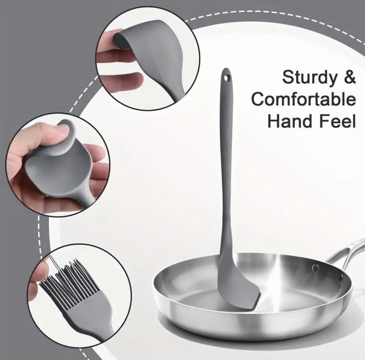 Grey 6Pcs Silicone Spatula Set Food Grade Non Stick Heat Resistant Spatulas Turner for Cooking Baking Mixing Baking Tools