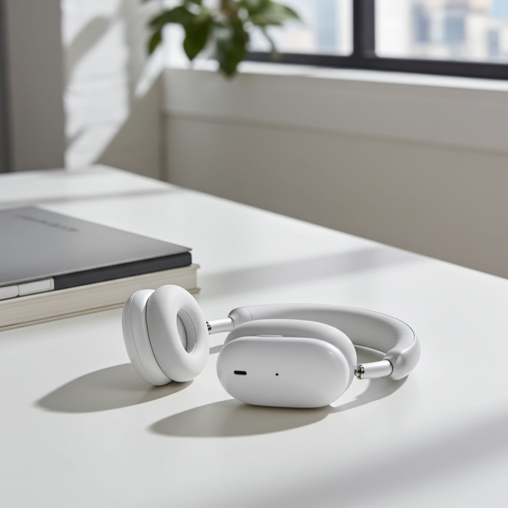 Bluetooth Wireless Over-Ear Headphones with Active Noise Cancelling, Built-In Microphone, 24H Playtime – White