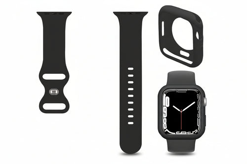 Silicone Band with Protective Bumper Case for Apple Watch Series 9/8/7 (45mm) – Black