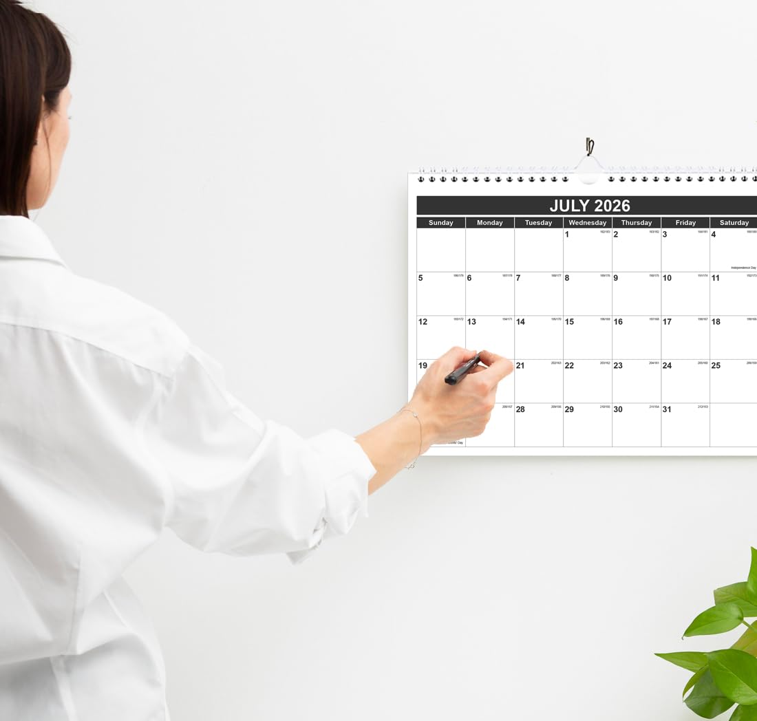 2026–2027 Monthly Wall Calendar (Jan 2026–Jun 2027) – 8.5” x 11” Spiral-Bound Hanging Planner for Home & Office – Black