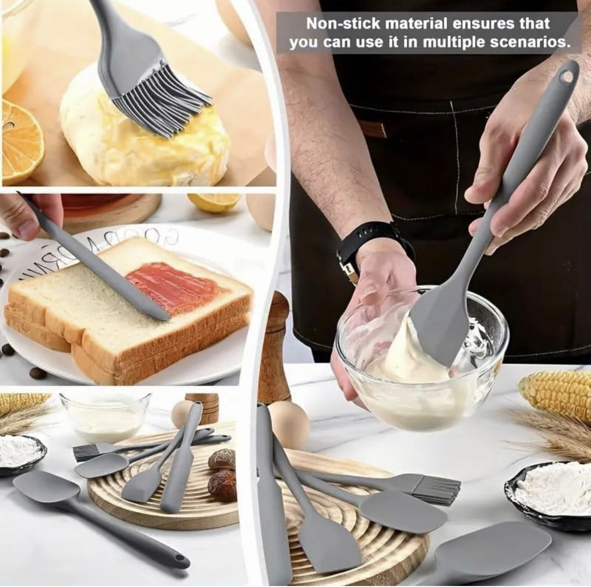 Grey 6Pcs Silicone Spatula Set Food Grade Non Stick Heat Resistant Spatulas Turner for Cooking Baking Mixing Baking Tools