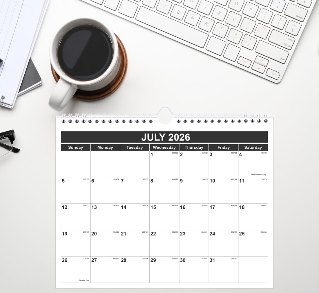 2026–2027 Monthly Wall Calendar (Jan 2026–Jun 2027) – 8.5” x 11” Spiral-Bound Hanging Planner for Home & Office – Black