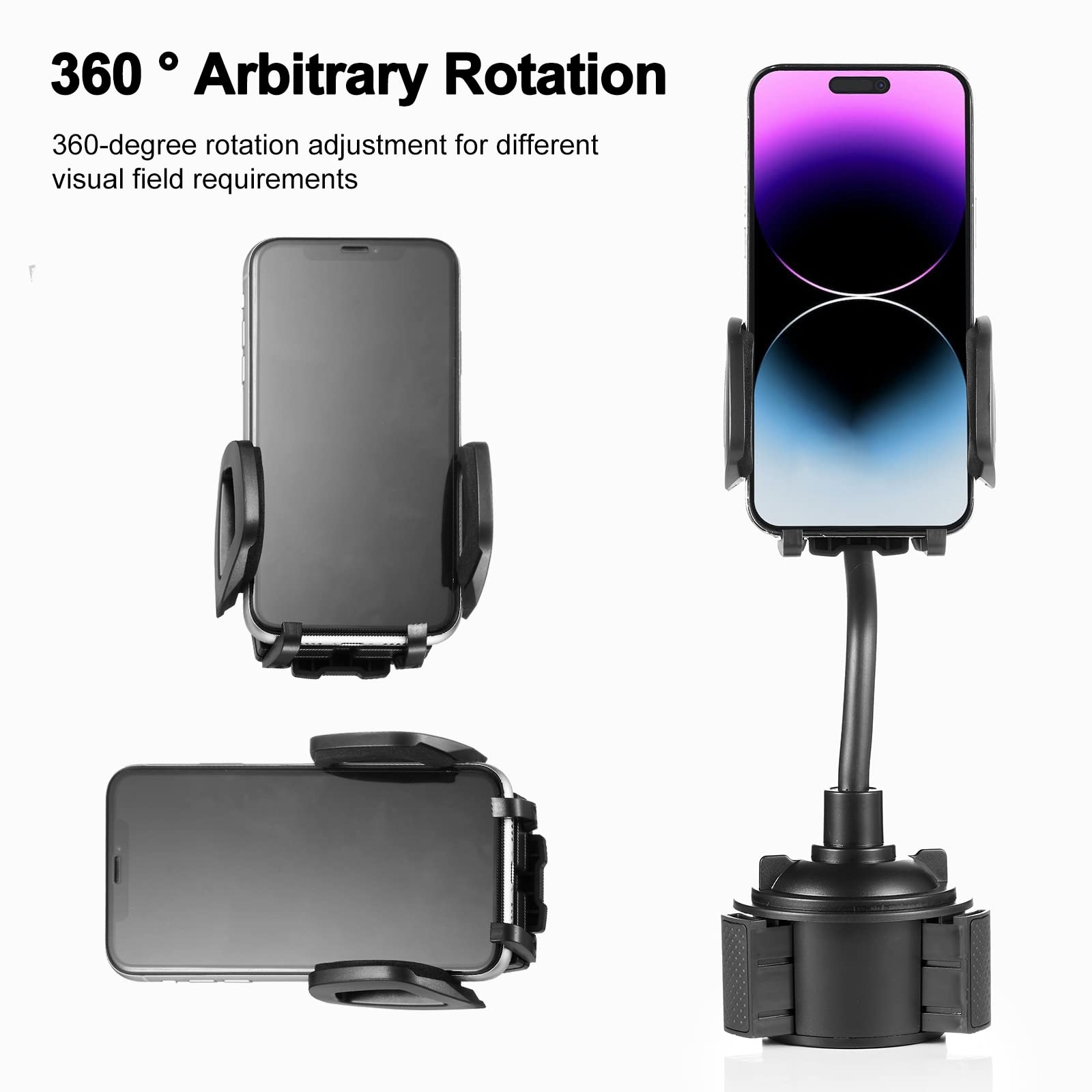 360° Adjustable Car Cup Holder Phone Mount with Flexible Gooseneck – Universal Smartphone Holder