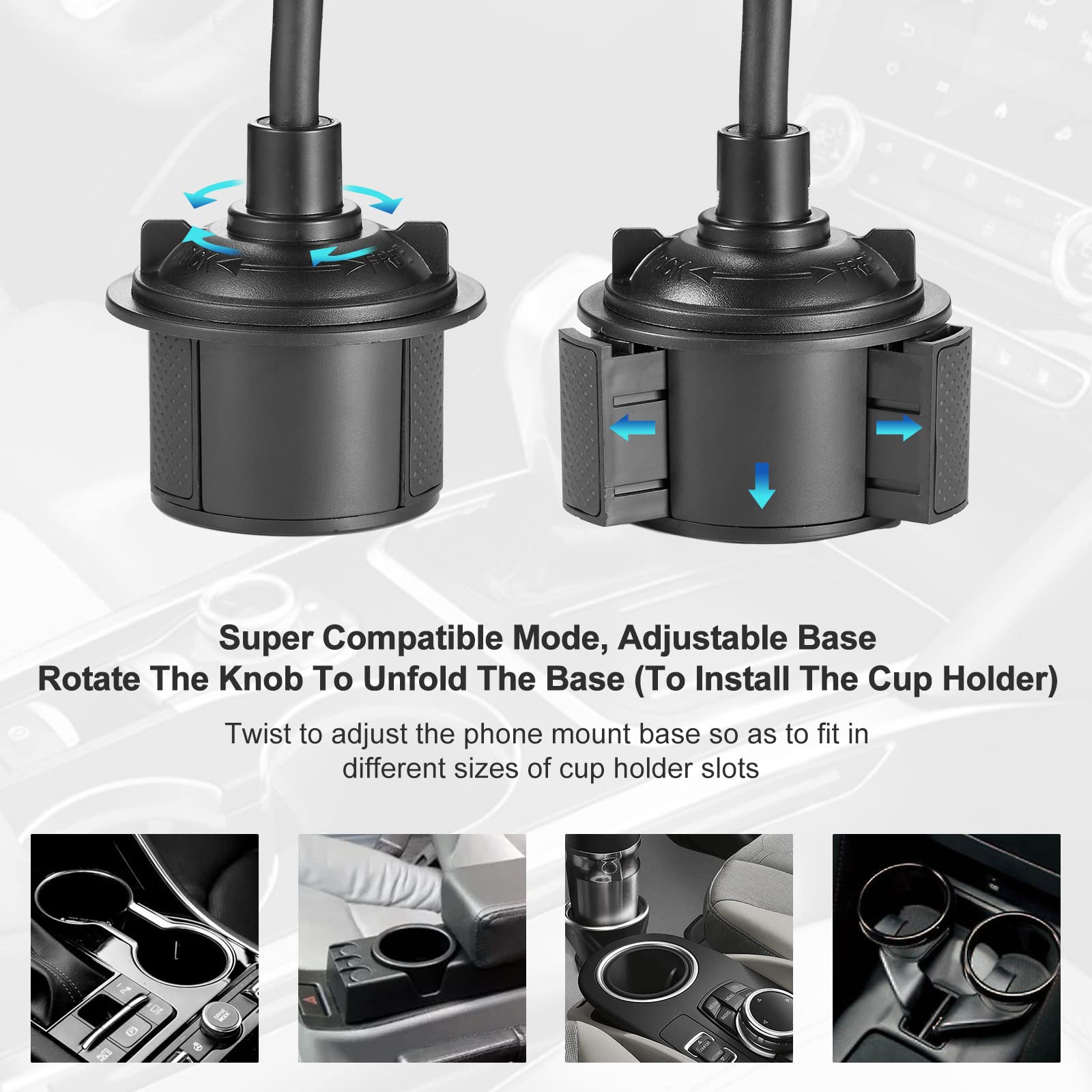 360° Adjustable Car Cup Holder Phone Mount with Flexible Gooseneck – Universal Smartphone Holder
