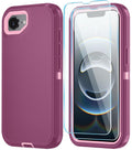 Phone Case For Iphone 16E Case & Iphone 17E Case With Hd Screen Protector, Heavy Duty Shockproof & Dustproof & 3-Layer Cover Phone Case For Iphone 16E/17E,Wineredpink