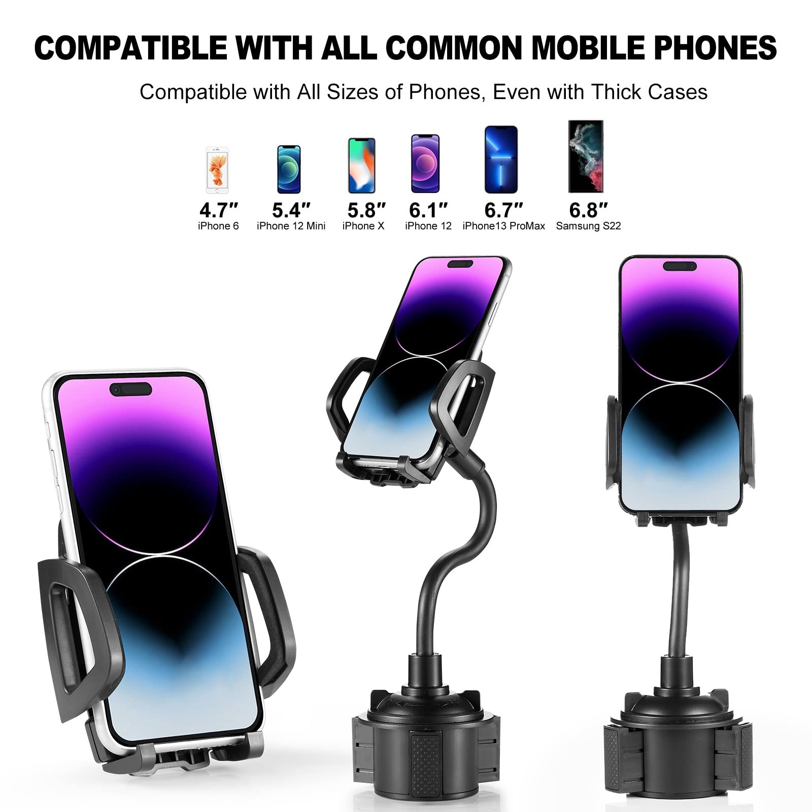360° Adjustable Car Cup Holder Phone Mount with Flexible Gooseneck – Universal Smartphone Holder