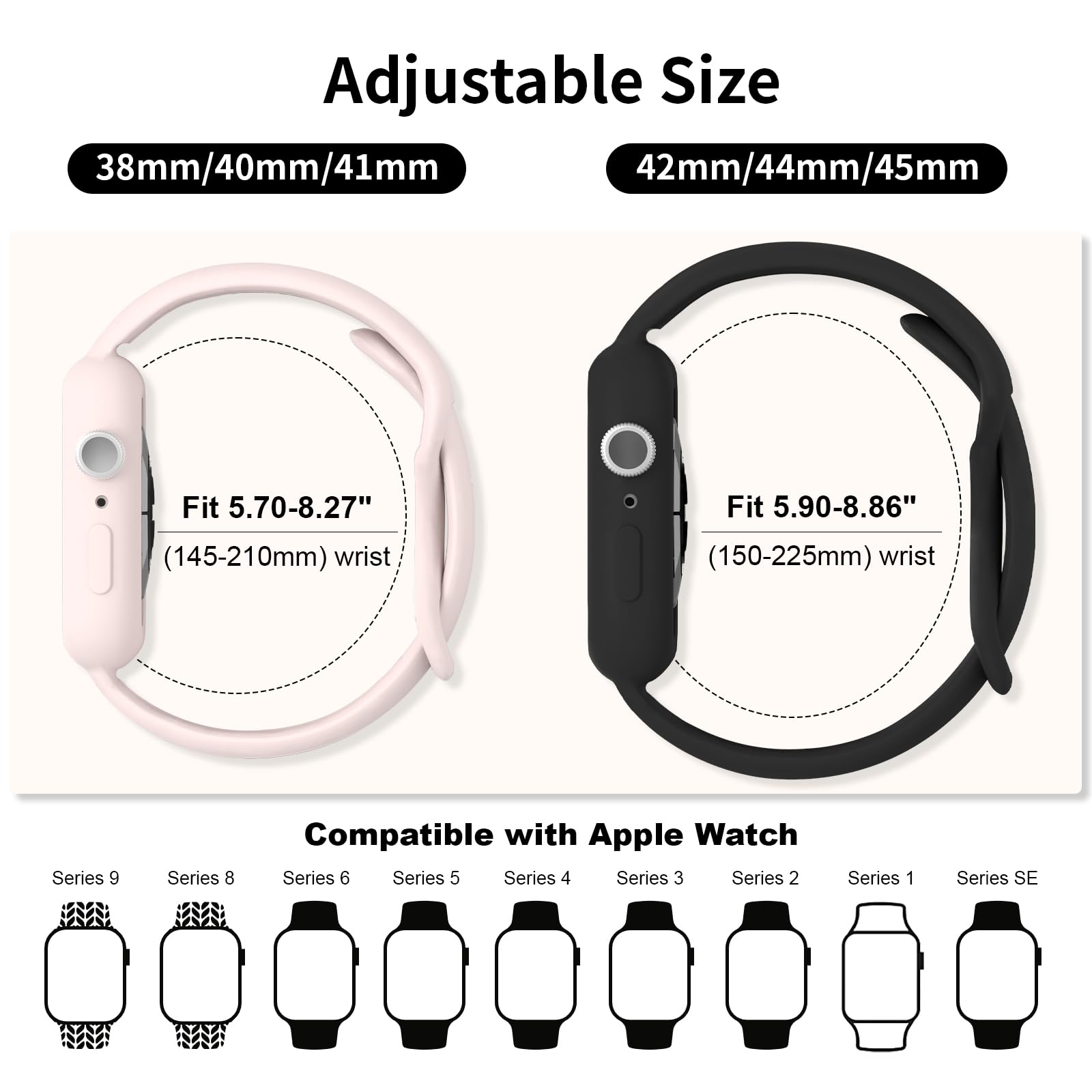 3-Pack Silicone Sport Bands with Protective Bumper Case for Apple Watch (38–46mm) – Soft Replacement Straps Compatible with Series 3–11 & SE