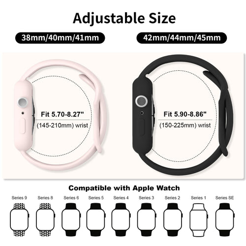 3-Pack Silicone Sport Bands with Protective Bumper Case for Apple Watch (38–46mm) – Soft Replacement Straps Compatible with Series 3–11 & SE