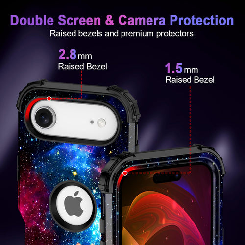 For Iphone Air Case/Iphone 17 Air Case,Glow In The Dark Three Layer Heavy Duty Shockproof Protection Hard Plastic Bumper+Soft Silicone Case For Iphone 17 Air,Shiny Blue