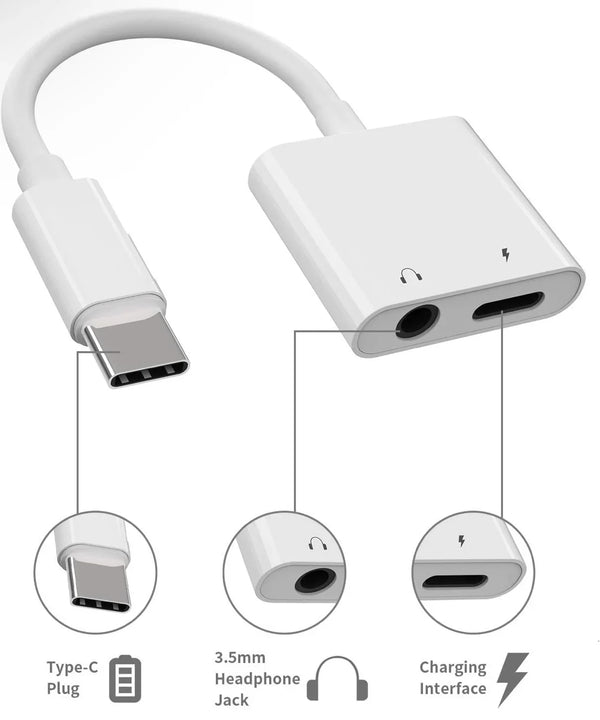 USB-C to 3.5mm Audio Adapter with PD Charging for iPhone 15/16 Pro Max – 2 Pack