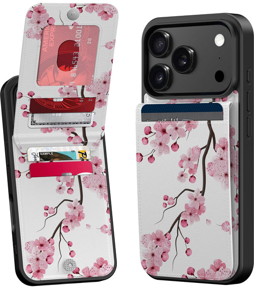 For Iphone 17 Pro Wallet Case, Built-In Card Holder, Fashion Printed, Rfid Blocking, Pu Leather Kickstand, Magnetic Closure, Shockproof Phone Cover For Women And Men, Elegant Cherry