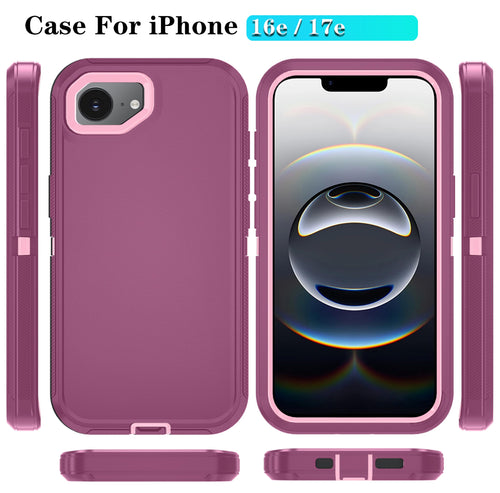 Phone Case For Iphone 16E Case & Iphone 17E Case With Hd Screen Protector, Heavy Duty Shockproof & Dustproof & 3-Layer Cover Phone Case For Iphone 16E/17E,Wineredpink