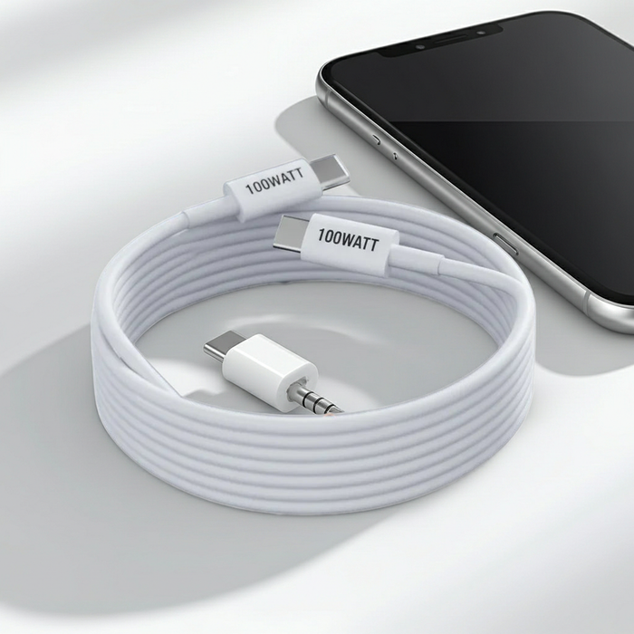100W USB-C Cable 6FT, 5A PD Fast Charging Type-C Cable for Apple, Samsung, Google, Dell, HP & Lenovo Devices