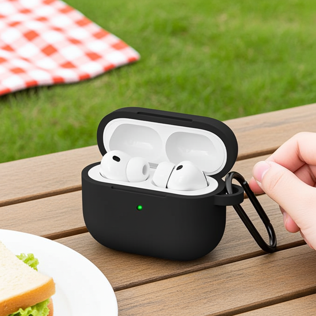 Silicone Protective Case for AirPods Pro (3rd Gen) with Keychain & Cleaning Pen – Black