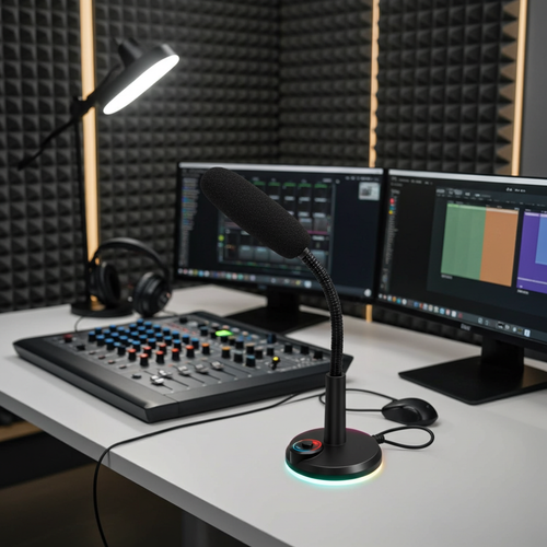 USB Desktop Condenser Microphone with RGB Light – Plug & Play Computer Mic with 1.5m Cable for Streaming, Gaming, Video Calls & Podcasts